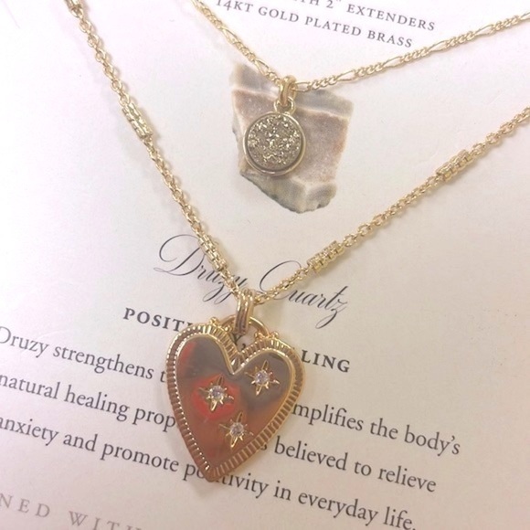 Brand New Luna Norte 14K Gold Plated Brass Druzy Quartz Two Piece Necklace Set - Picture 4 of 14